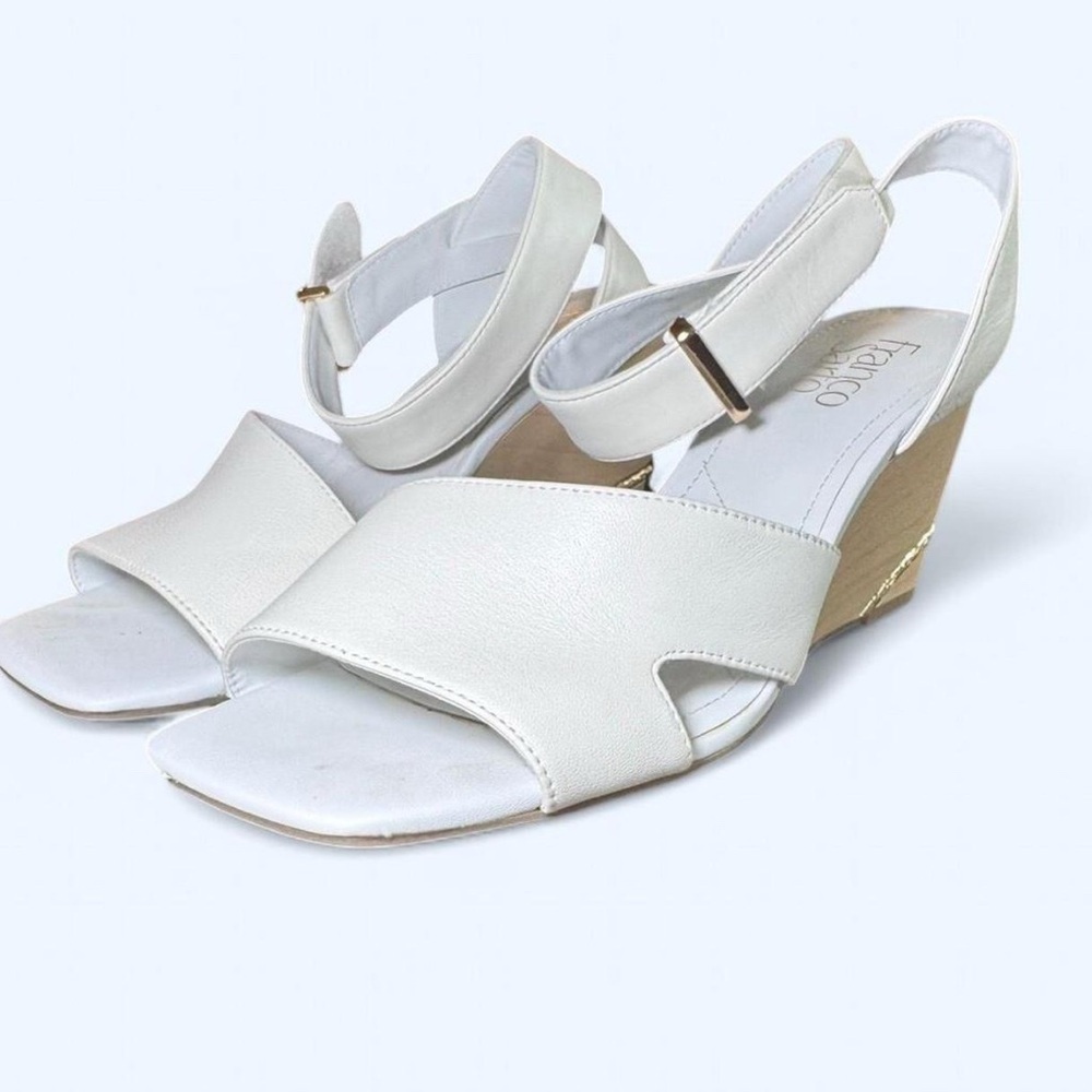 Franco Sarto Samina White Leather Wedge Sandals